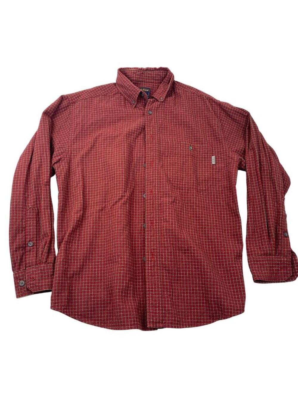 Woolrich Mens Shirt Large Red Rock Plaid Button-Up Long Sleeve 100% Cotton